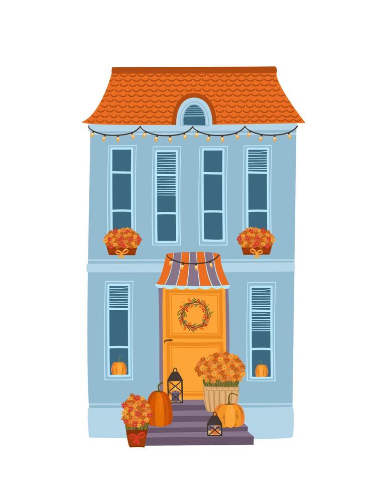 maison d'automne décorée. illustration vectorielle pour carte, affiche, flyer, web et autres utilisations. vecteur