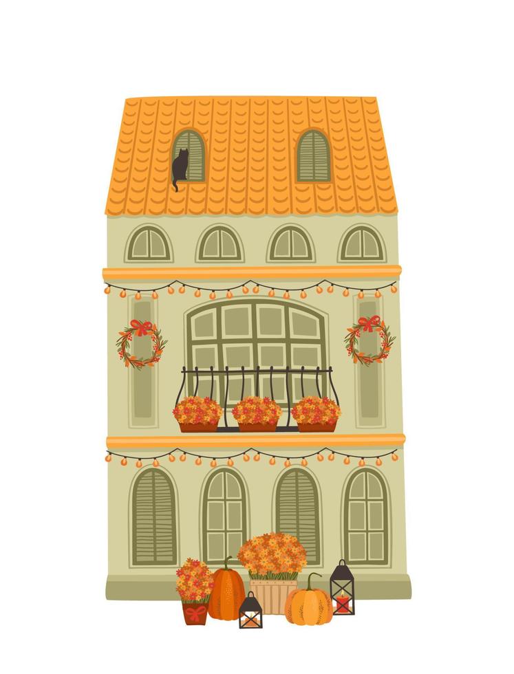 maison d'automne décorée. illustration vectorielle pour carte, affiche, flyer, web et autres utilisations. vecteur