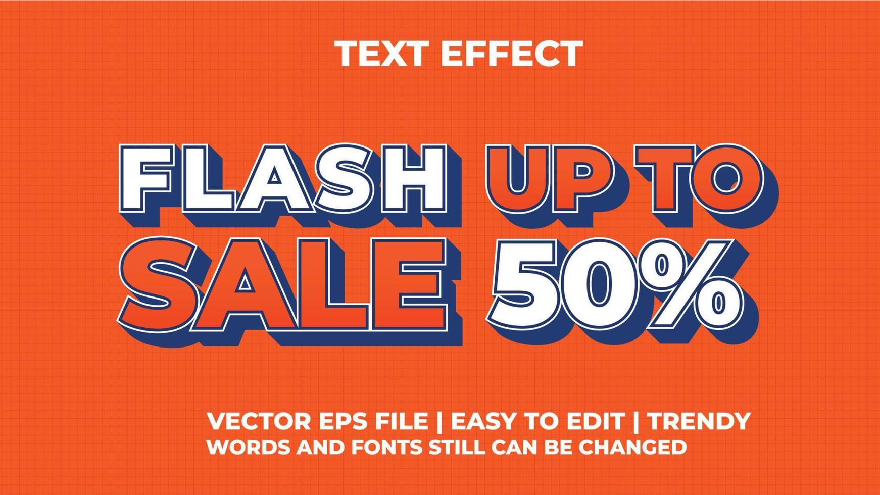 Vente flash 3d effet de texte modifiable orange gras vecteur