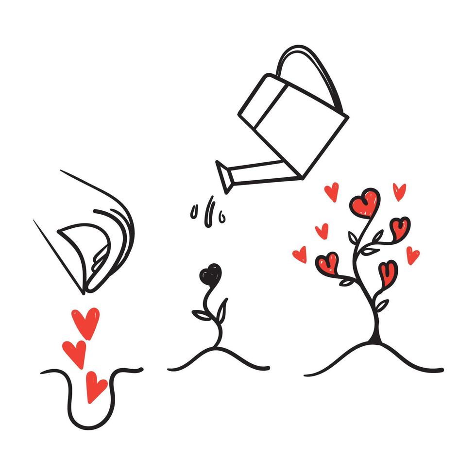 doodle dessiné à la main plante les graines du vecteur d'illustration de l'amour