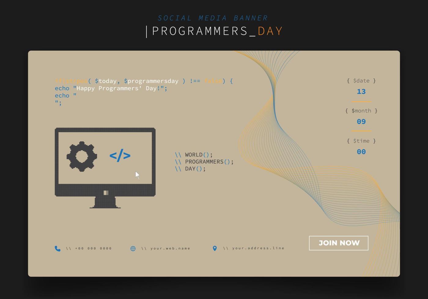 modèle de bannière sur fond marron pour la conception de la journée internationale des programmeurs vecteur