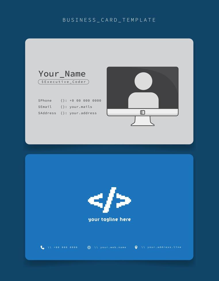 modèle de carte de visite ou de carte d'identité avec icône de développeur en pixel pour la conception d'identité de programmeur vecteur