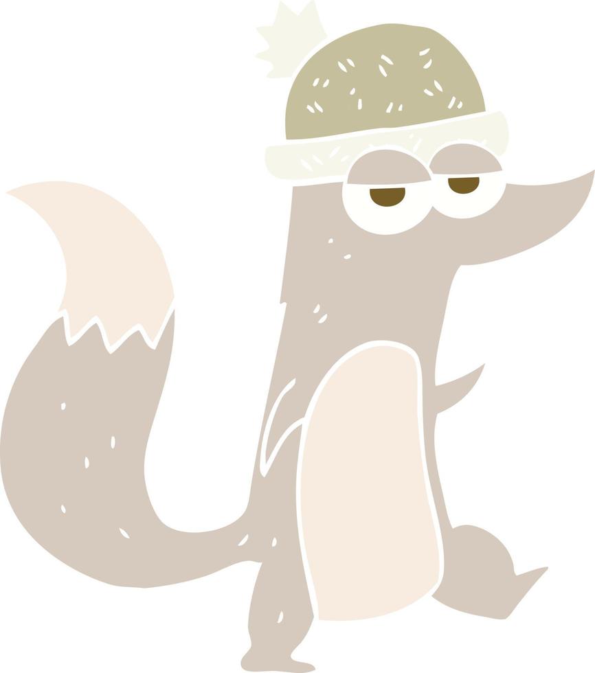 illustration en couleur plate d'un petit loup de dessin animé portant un chapeau vecteur