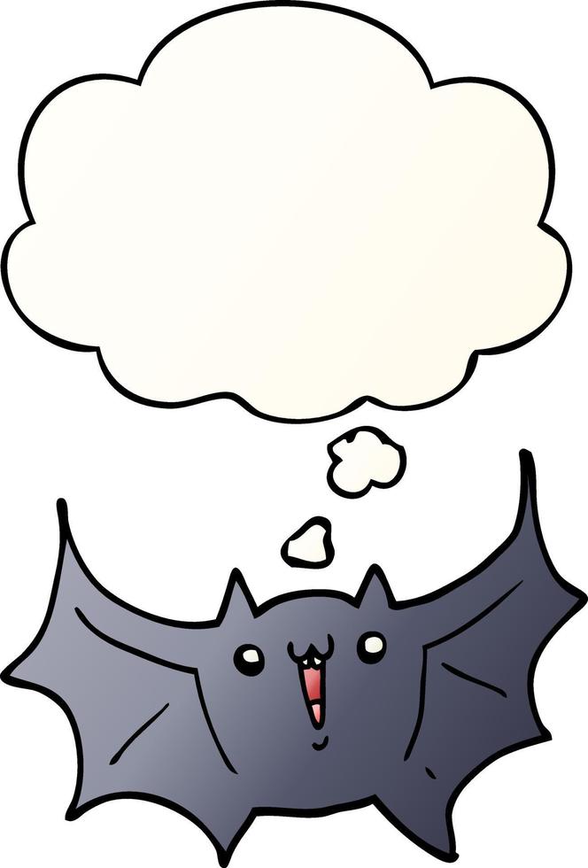 chauve-souris vampire heureuse de dessin animé et bulle de pensée dans un style de dégradé lisse vecteur