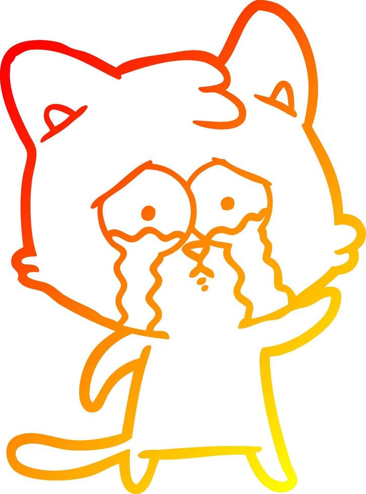 dessin de ligne de gradient chaud chat de dessin animé qui pleure vecteur