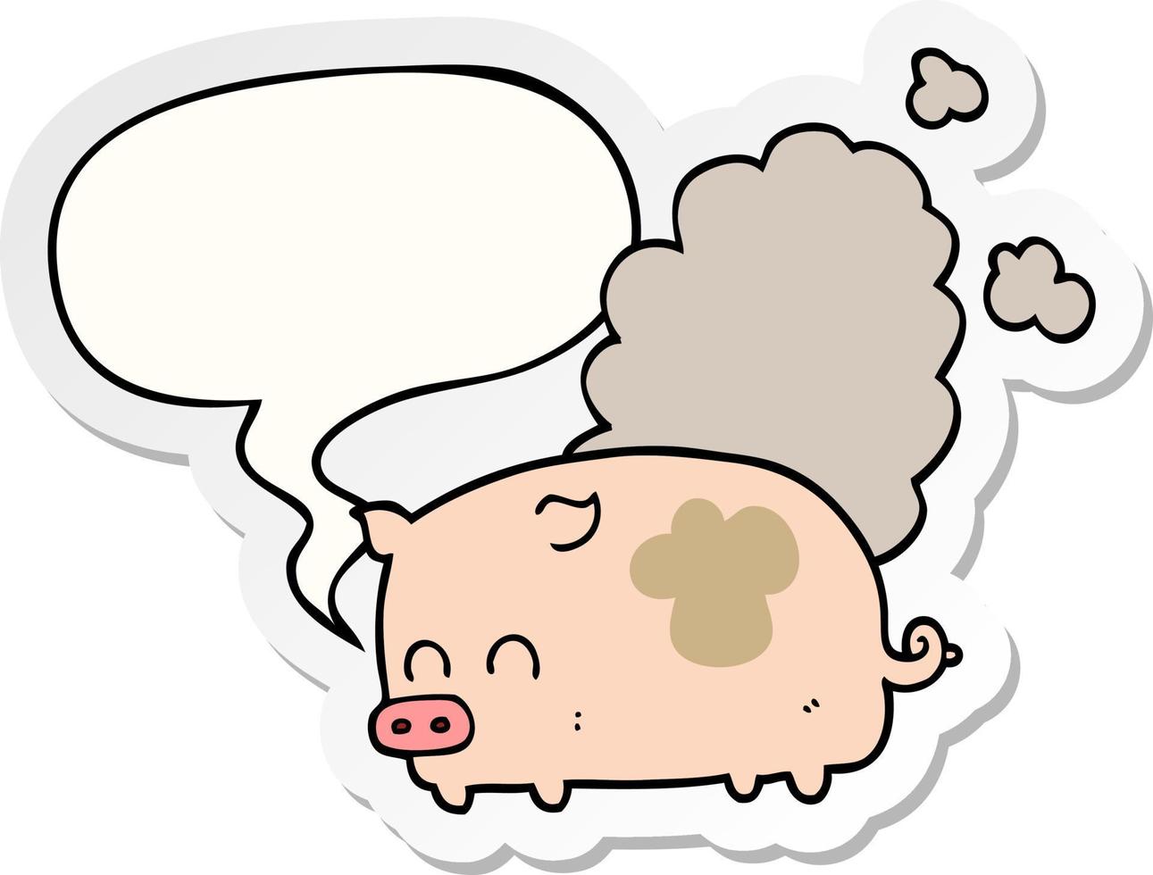 cochon malodorant de dessin animé et autocollant de bulle de dialogue vecteur
