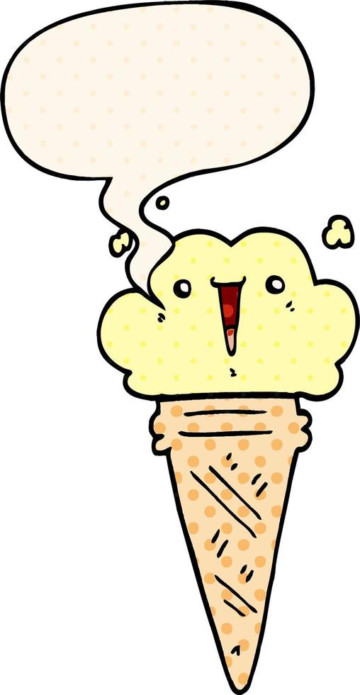 glace de dessin animé et bulle de visage et de parole dans le style de la bande dessinée vecteur