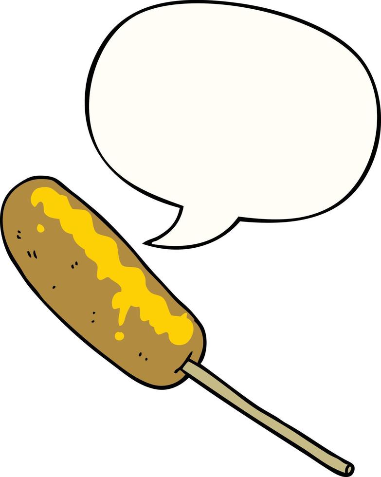hot-dog de dessin animé sur un bâton et une bulle de dialogue vecteur