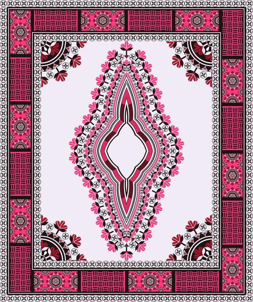 dashiki africain ethnique fond de motif de fleur rouge-rose coloré traditionnel. mode de chemises d'art tribal. ornements de broderie au cou. vecteur