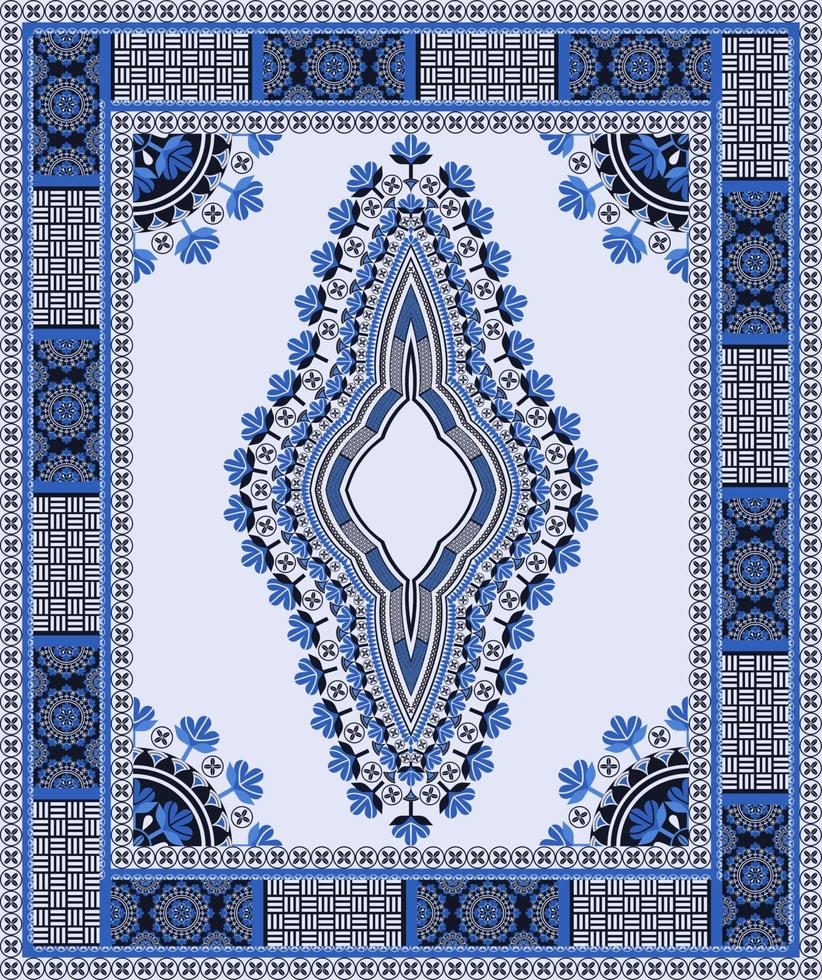 dashiki africain ethnique fond de motif de fleur de couleur bleue traditionnelle. mode de chemises d'art tribal. ornements de broderie au cou. vecteur