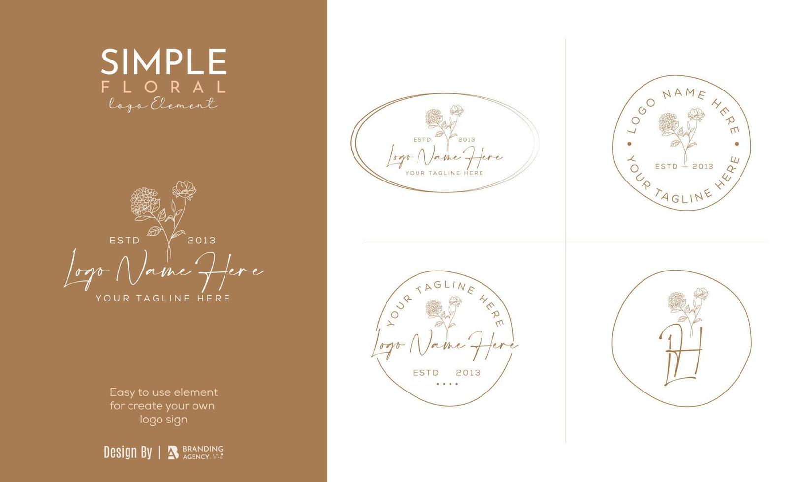 logo dessiné à la main d'élément floral botanique avec fleur et feuilles sauvages. logo pour spa et salon de beauté, boutique, magasin bio, mariage, designer floral, intérieur, photographie, cosmétique. vecteur