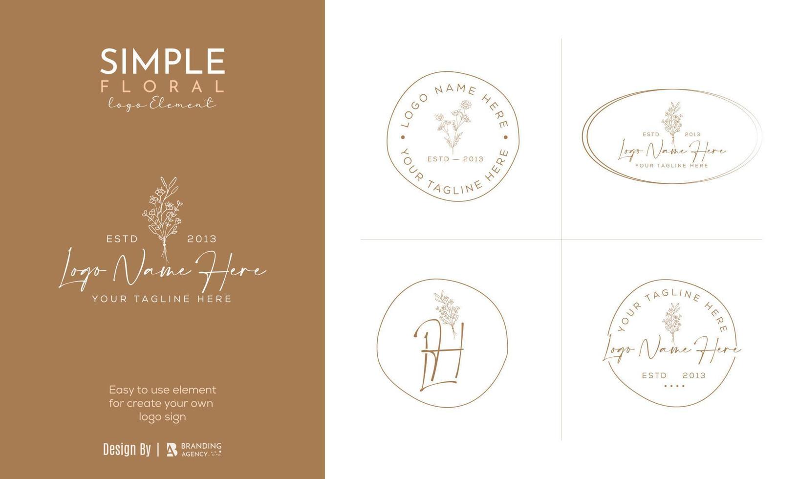 logo dessiné à la main d'élément floral botanique avec fleur et feuilles sauvages. logo pour spa et salon de beauté, boutique, magasin bio, mariage, designer floral, intérieur, photographie, cosmétique. vecteur