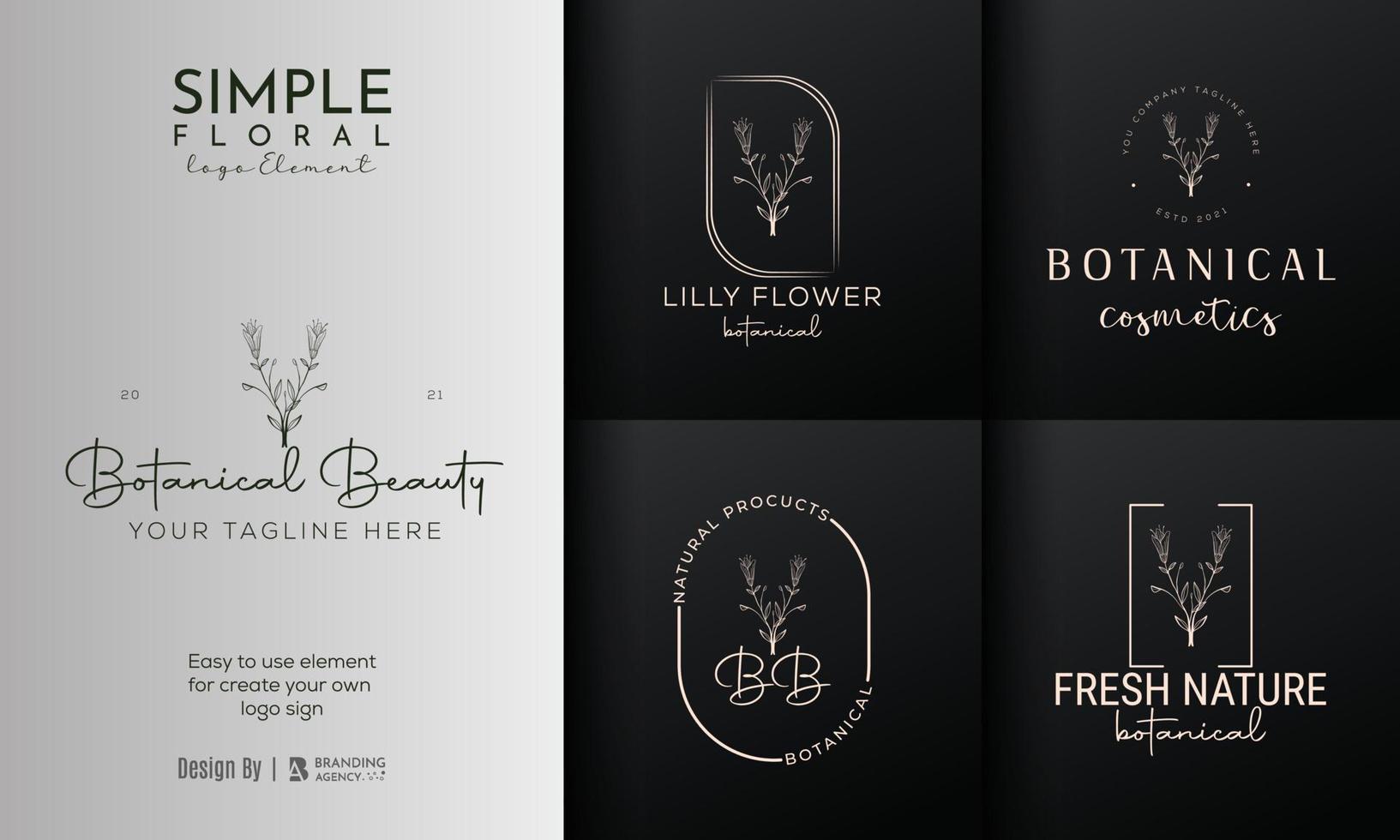 logo dessiné à la main d'élément floral botanique avec fleur et feuilles sauvages. logo pour spa et salon de beauté, boutique, magasin bio, mariage, designer floral, intérieur, photographie, cosmétique. vecteur