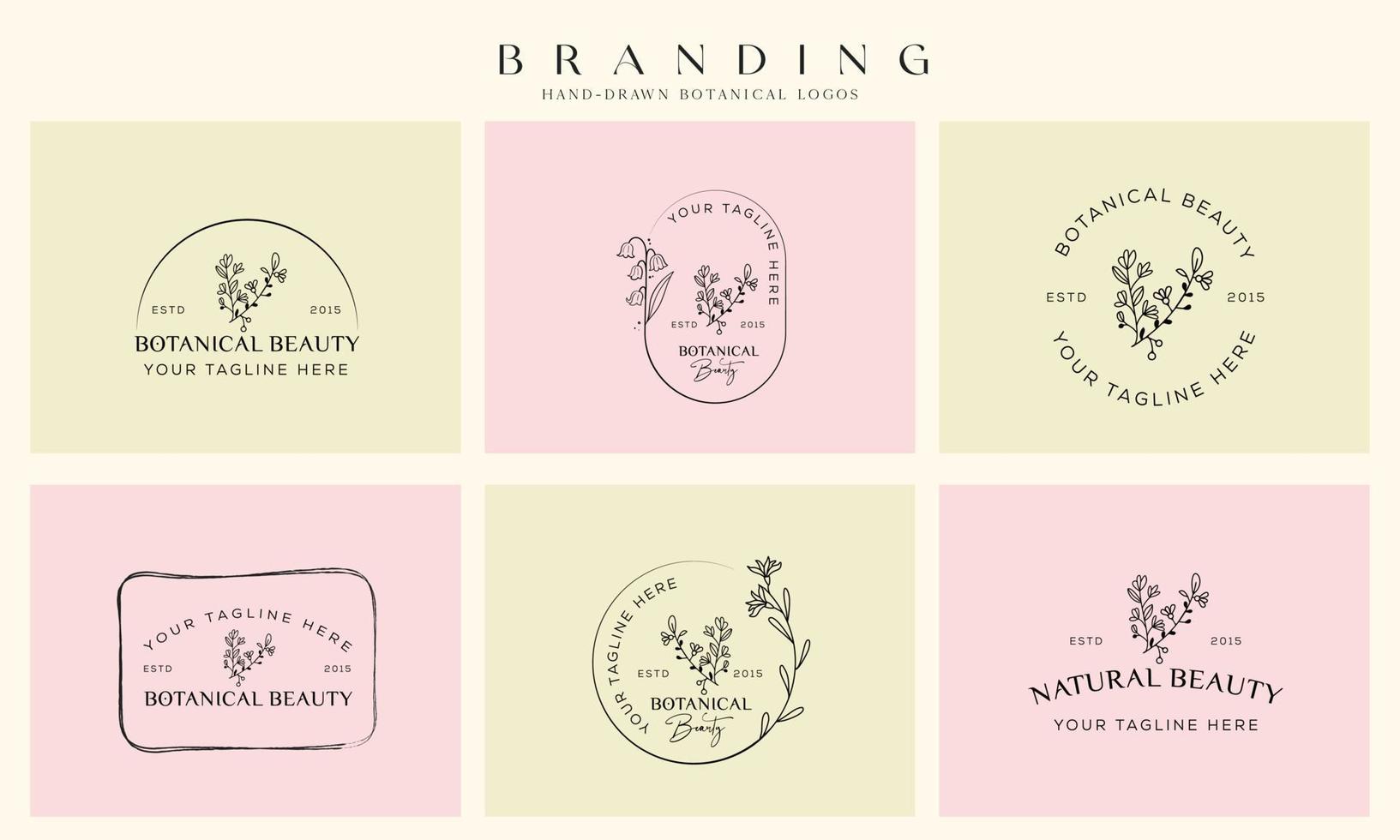 logo dessiné à la main d'élément floral botanique avec fleur et feuilles sauvages. logo pour spa et salon de beauté, boutique, magasin bio, mariage, designer floral, intérieur, photographie, cosmétique. vecteur