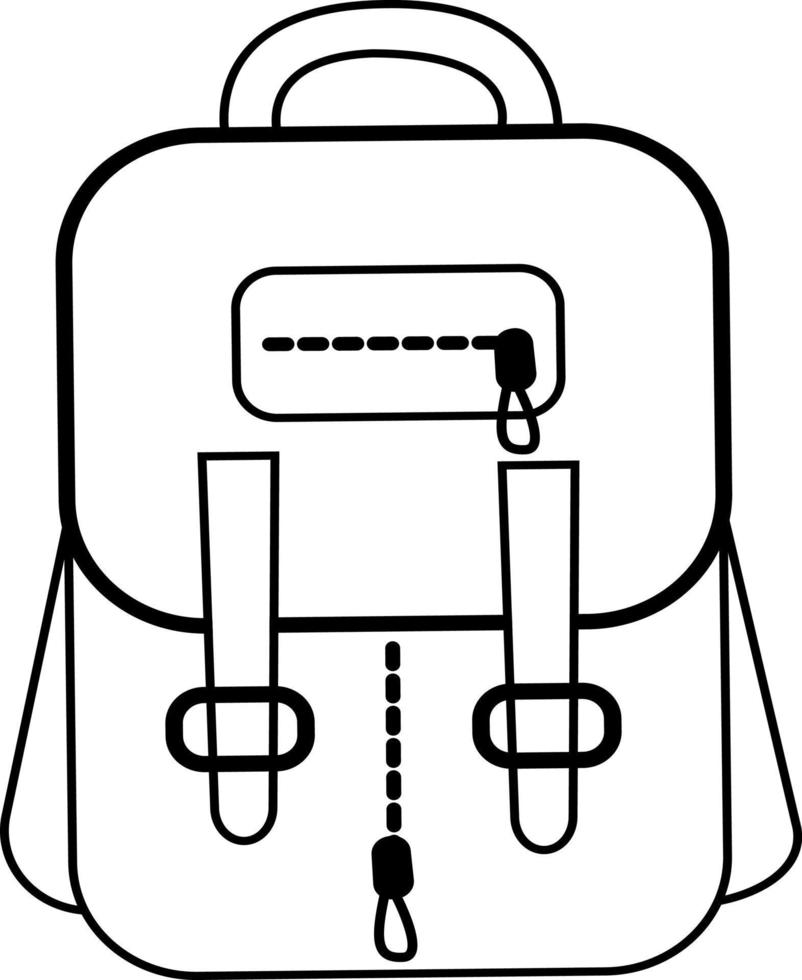 un sac à dos d'école ou de voyage, dessiné à la main.un croquis. illustration de fournitures scolaires. illustration vectorielle noir et blanc. cartes postales, affiches, couvertures de cahiers, livres de coloriage pour enfants. vecteur