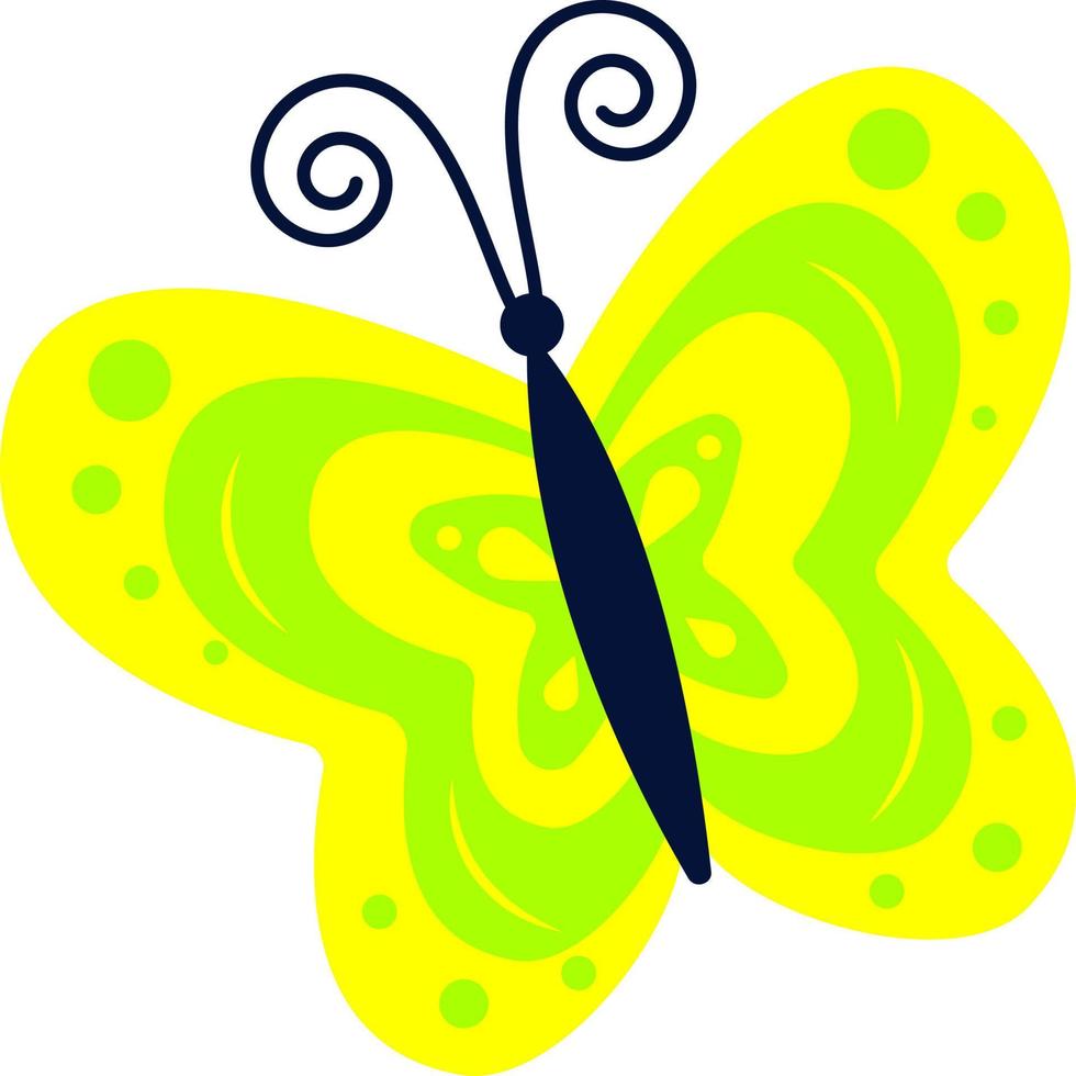 illustration lumineuse d'un papillon jaune sur fond blanc, insert vectoriel, idée de logo, livres à colorier, magazines, impression sur vêtements, publicité. belle illustration de papillon. vecteur