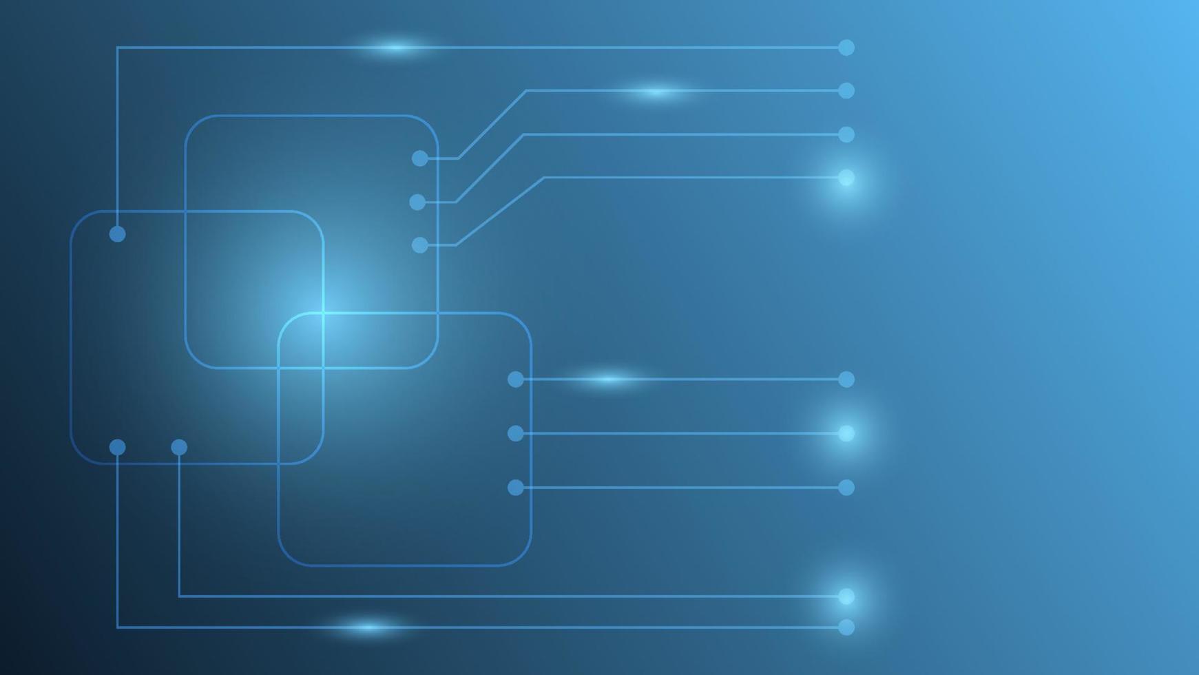 circuit imprimé numérique de haute technologie. pad ai futuriste et lignes électriques connectées sur fond d'éclairage bleu vecteur