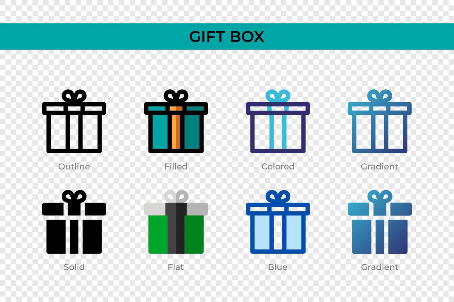 icône de boîte cadeau dans un style différent. icônes vectorielles de boîte-cadeau conçues dans le style contour, solide, coloré, rempli, dégradé et plat. symbole, illustration de logo. illustration vectorielle vecteur