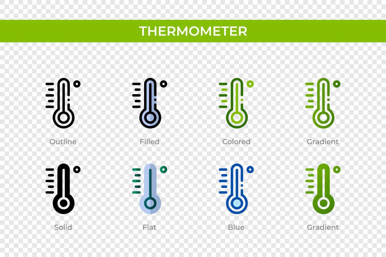 icône de thermomètre dans un style différent. icônes vectorielles de thermomètre conçues en style contour, solide, coloré, rempli, dégradé et plat. symbole, illustration de logo. illustration vectorielle vecteur