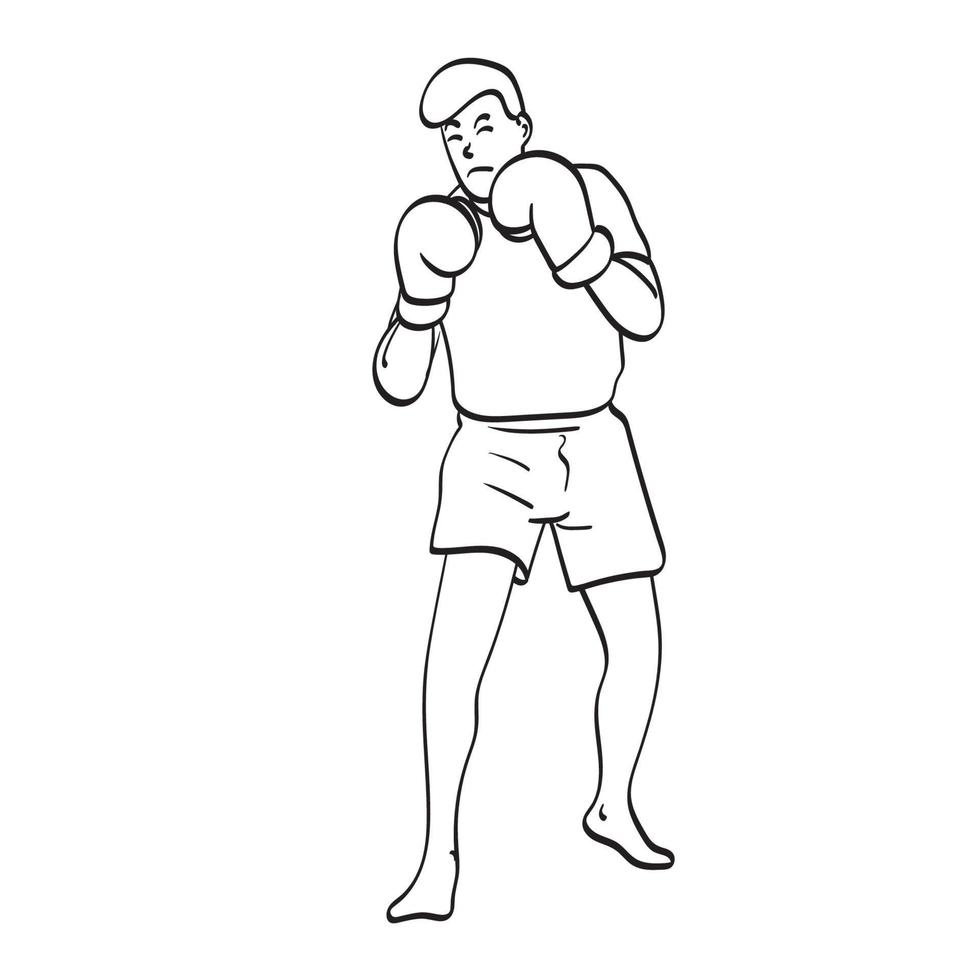 dessin au trait boxeur masculin en action illustration vecteur dessiné à la main isolé sur fond blanc