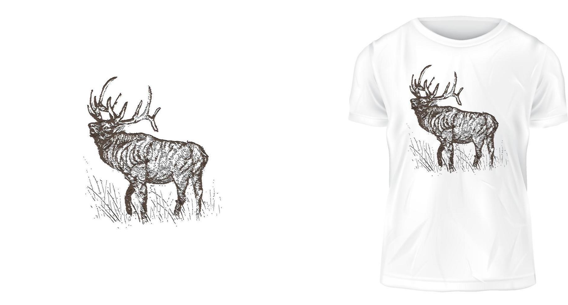 concept de design de t-shirt, cerf dans la forêt vecteur