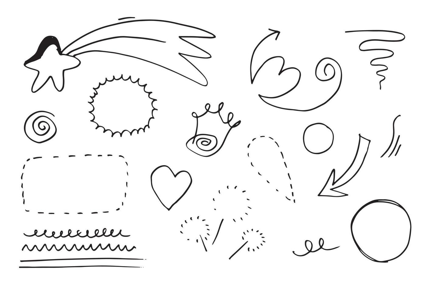 éléments de conception de doodle dessinés à la main, noir sur fond blanc. éléments de conception de croquis de doodle vecteur