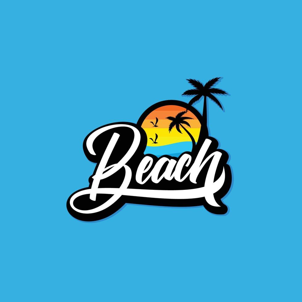 plage, mer, coucher de soleil, lever du soleil, illustration vectorielle de logo design vecteur