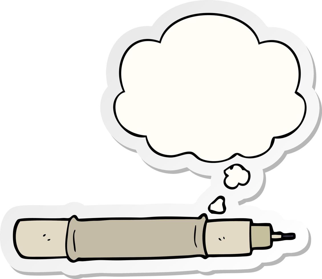 stylo de dessin animé et bulle de pensée comme autocollant imprimé vecteur