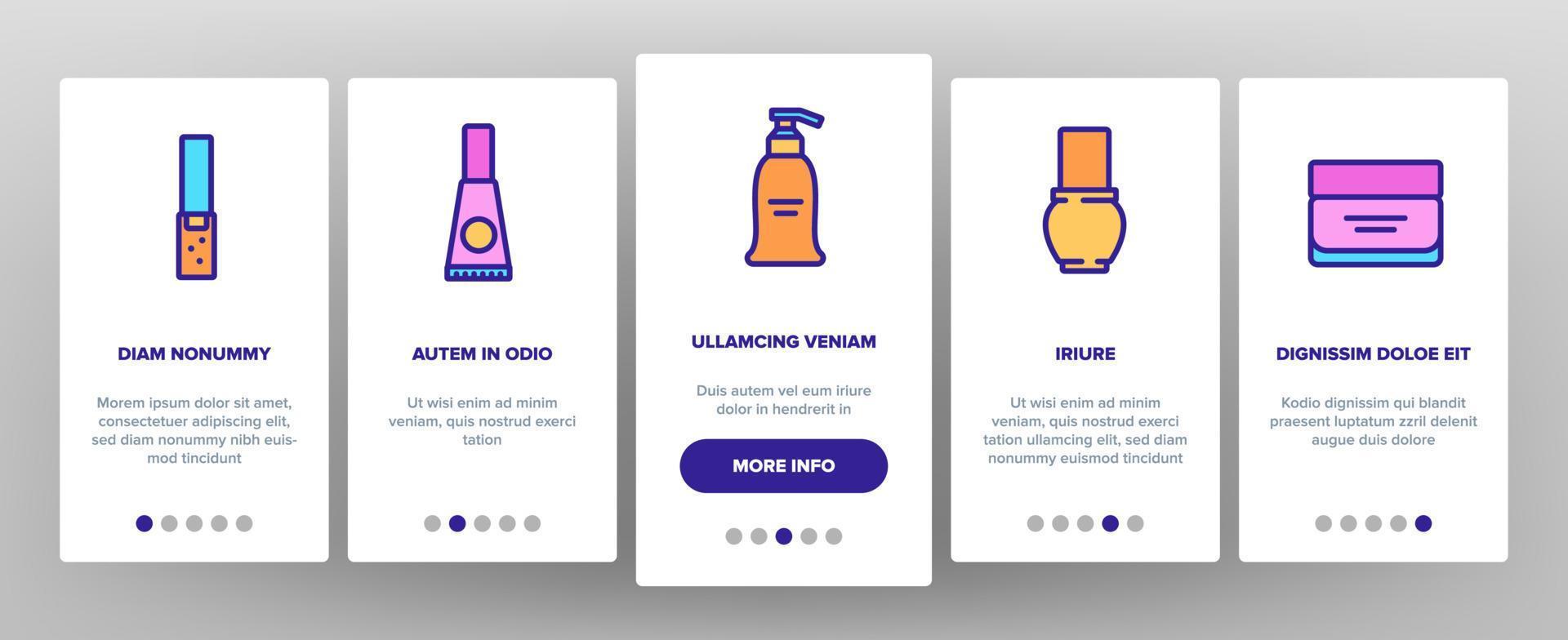 sérum beauté cosmétiques onboarding icons set vector