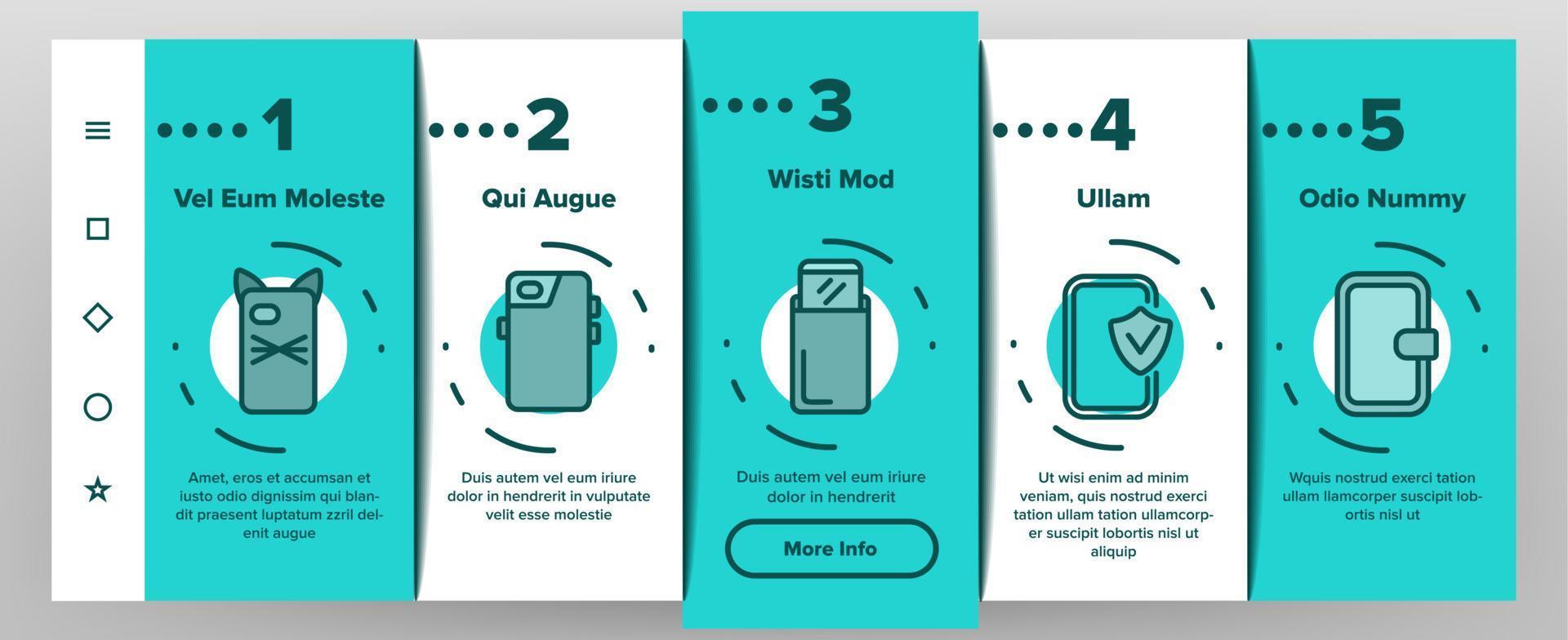 étui de téléphone accessoire onboarding icons set vector