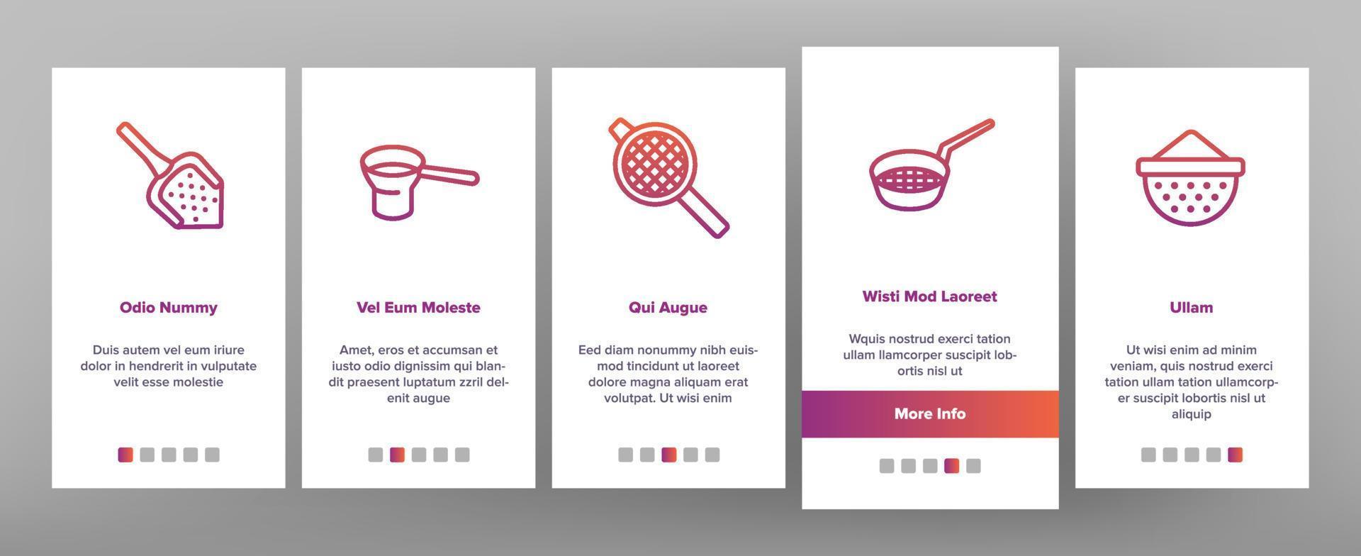 tamis ustensiles de cuisine onboarding icons set vector