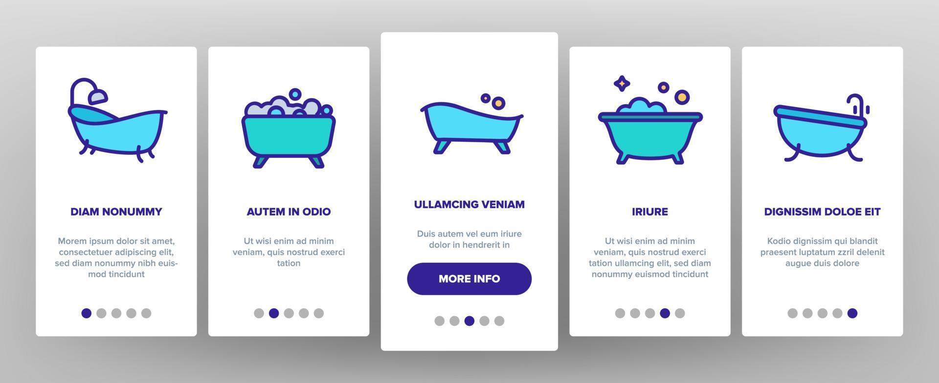 baignoire et douche onboarding icons set vector