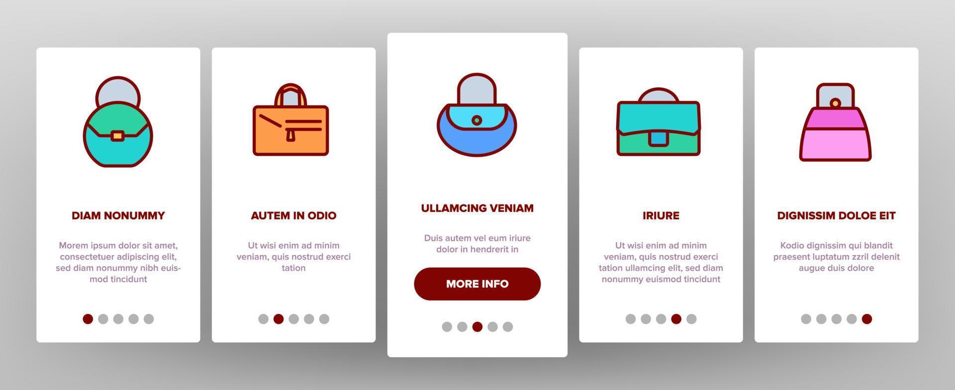 femmes sac accessoire onboarding icons set vector