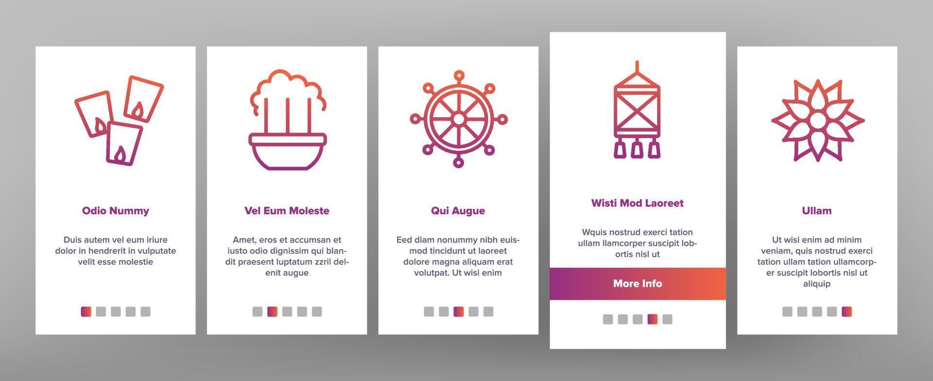 vesak day bouddhisme onboarding icons set vector