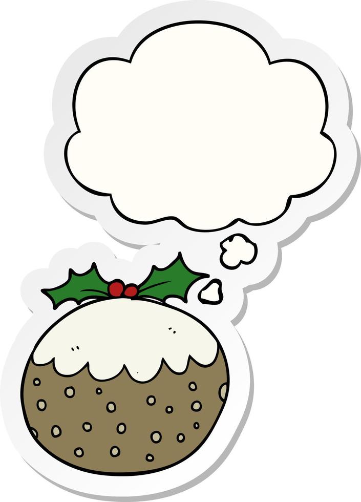 pudding de noël de dessin animé et bulle de pensée comme autocollant imprimé vecteur