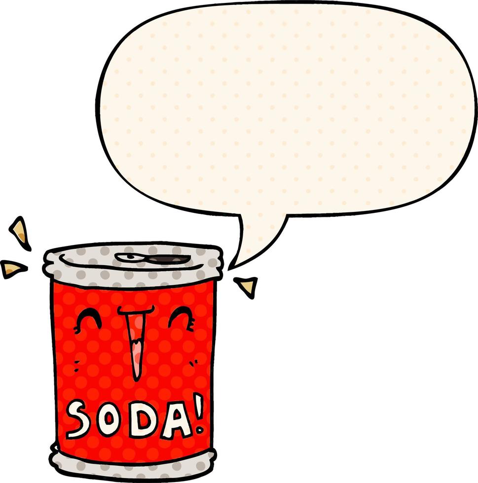 canette de soda de dessin animé et bulle de dialogue dans le style de la bande dessinée vecteur