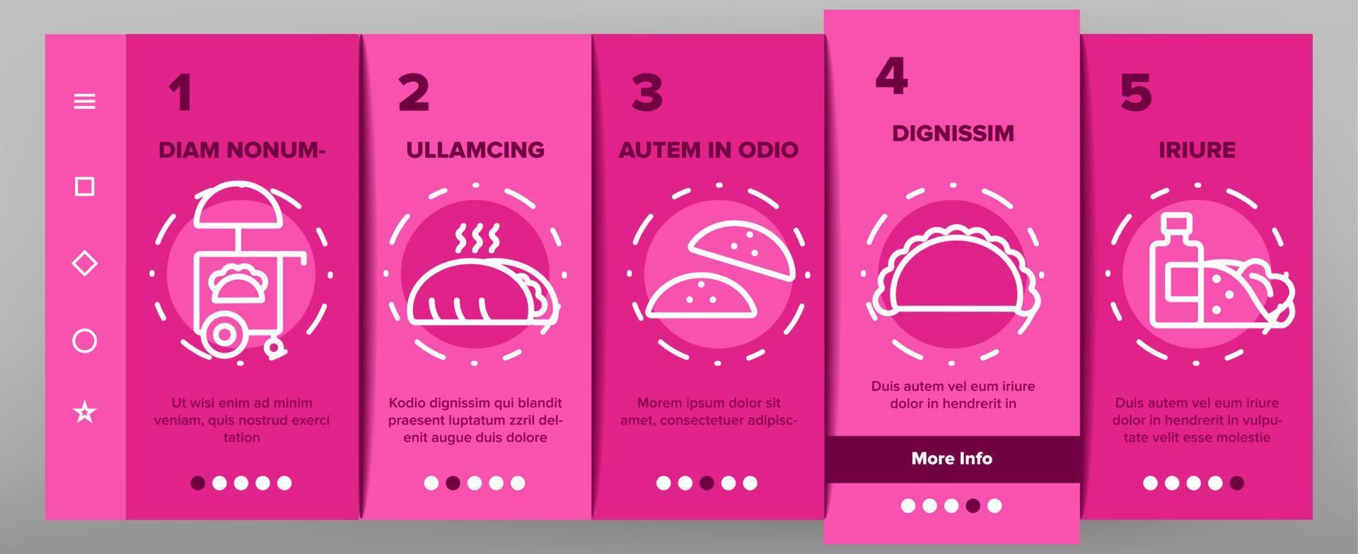 taco burrito onboarding icons set vector