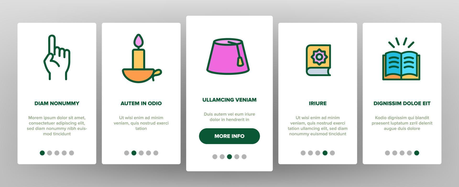 islam religion arabe onboarding icons set vector
