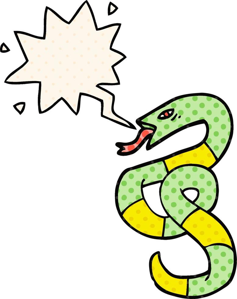 serpent de dessin animé sifflant et bulle de dialogue dans le style de la bande dessinée vecteur