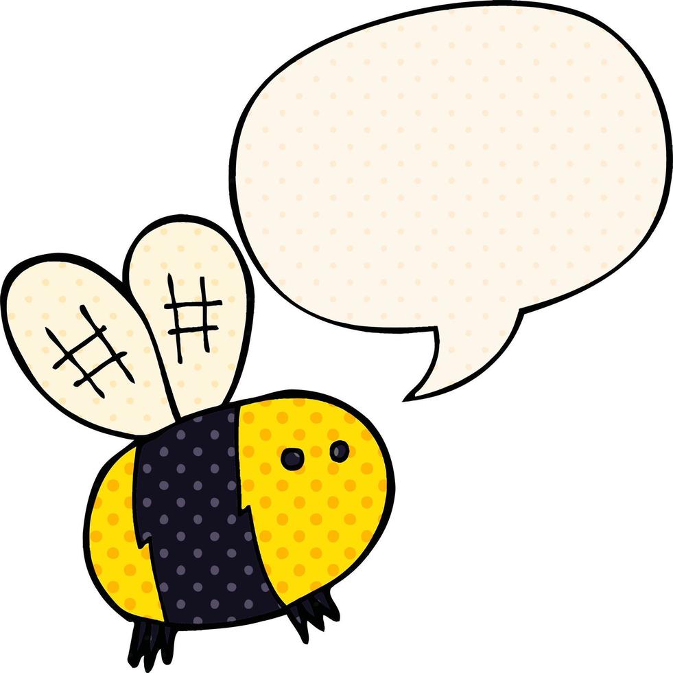 abeille de dessin animé et bulle de dialogue dans le style de la bande dessinée vecteur