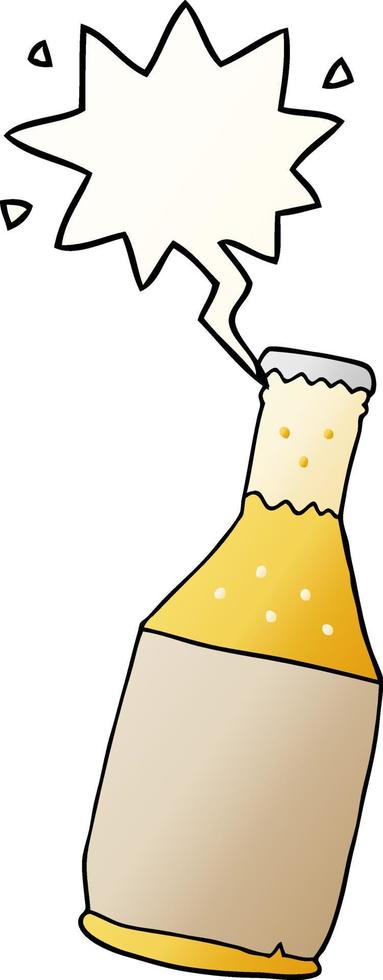 bouteille de bière de dessin animé et bulle de dialogue dans un style dégradé lisse vecteur