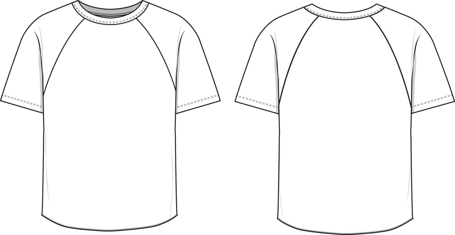 chemise à manches raglan tee illustration de dessin technique modèle de maquette de streetwear vierge à manches courtes pour les packs de conception et de technologie vecteur