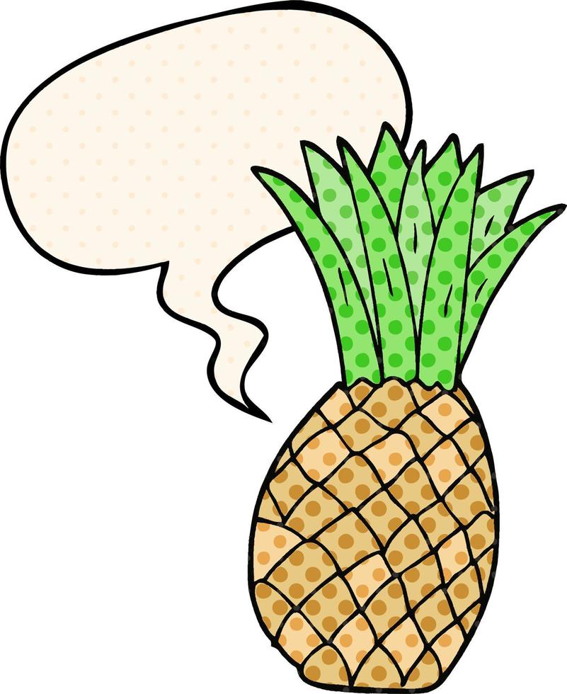 dessin animé ananas et bulle de dialogue dans le style de la bande dessinée vecteur