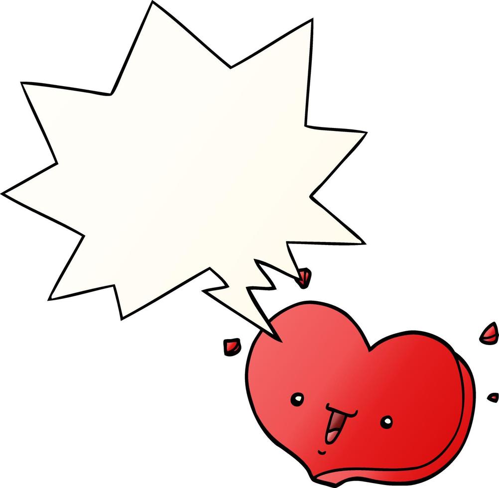dessin animé heureux coeur d'amour et bulle de dialogue dans un style dégradé lisse vecteur