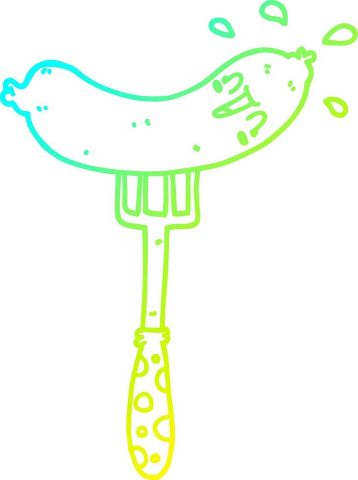 ligne de gradient froid dessin dessin animé saucisse heureuse sur la fourche vecteur