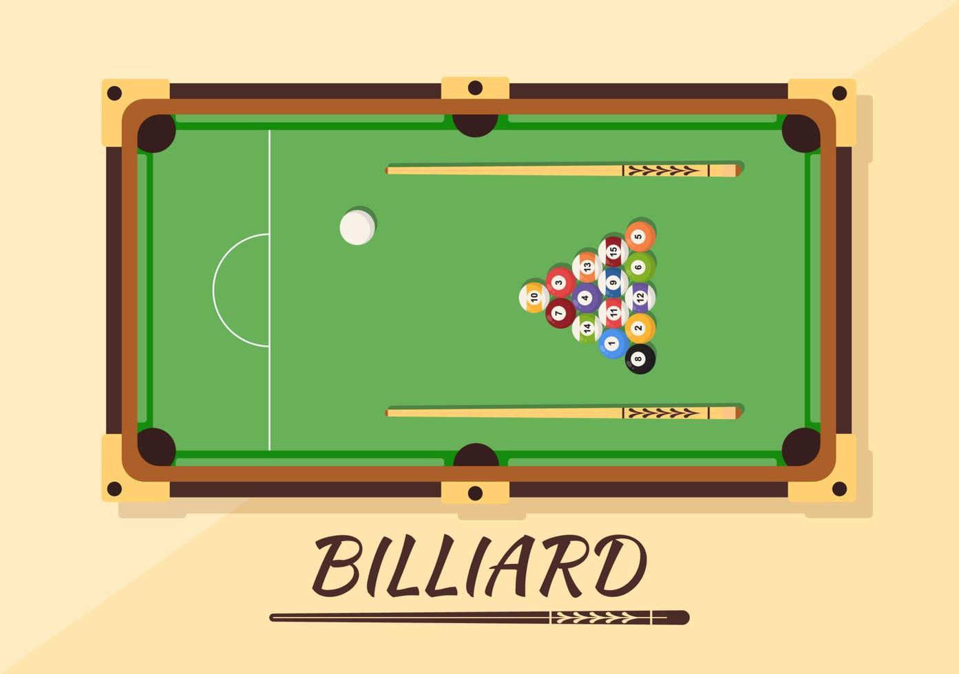 jeu de billard illustration de fond plat dessin animé dessiné à la main avec salle de billard avec bâton et boules de billard dans un club de sport vecteur