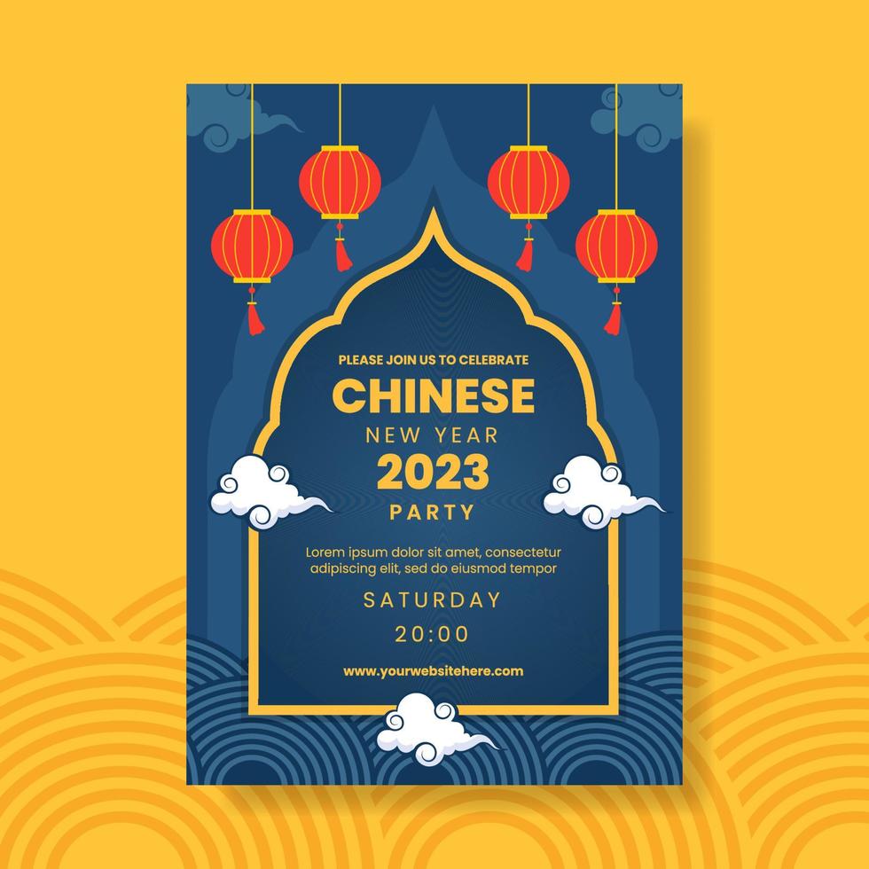 modèle d'invitation de joyeux nouvel an chinois illustration plate de dessin animé dessiné à la main vecteur