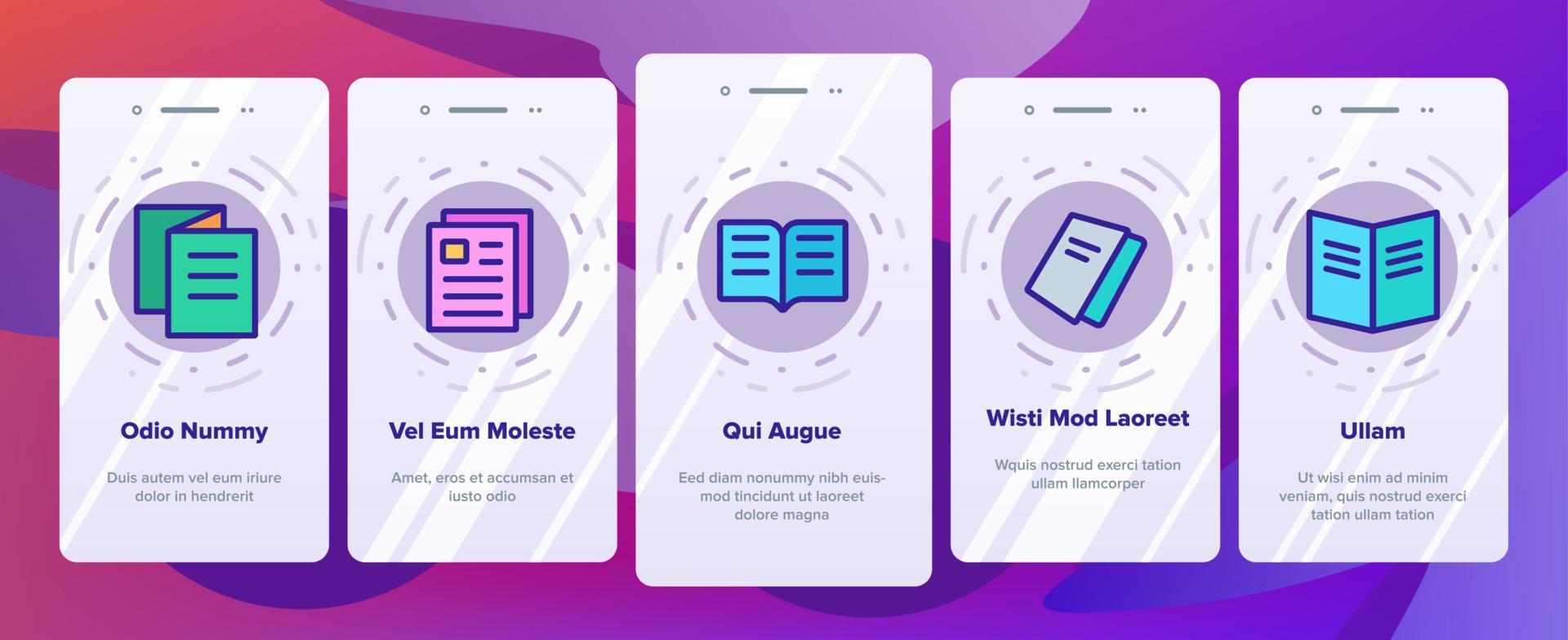 livret et brochure onboarding icons set vector