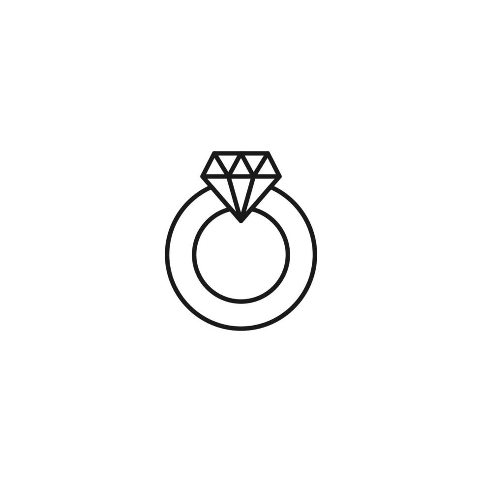 signe de contour lié au coeur et à la romance. trait modifiable. signe moderne dans un style plat. adapté aux publicités, articles, livres, etc. icône de ligne de bague de mariage avec diamant vecteur