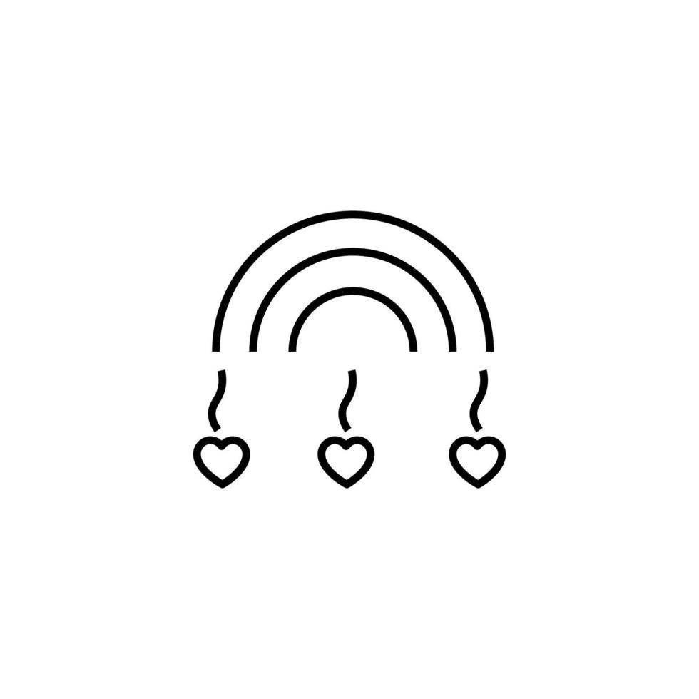 symbole de vecteur dans un style plat. trait modifiable. parfait pour les magasins Internet, les sites, les articles, les livres, etc. icône de ligne de petits coeurs sur des cordes sous l'arc-en-ciel